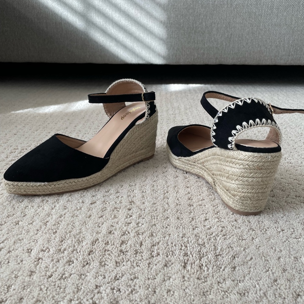 Black Espadrille Wedge Sandals - Picture 4 of 4